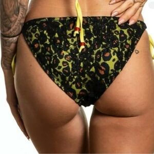 NWT Sinful By Affliction Solar Bikini Bottom Lace over Leopard Yellow & Orange